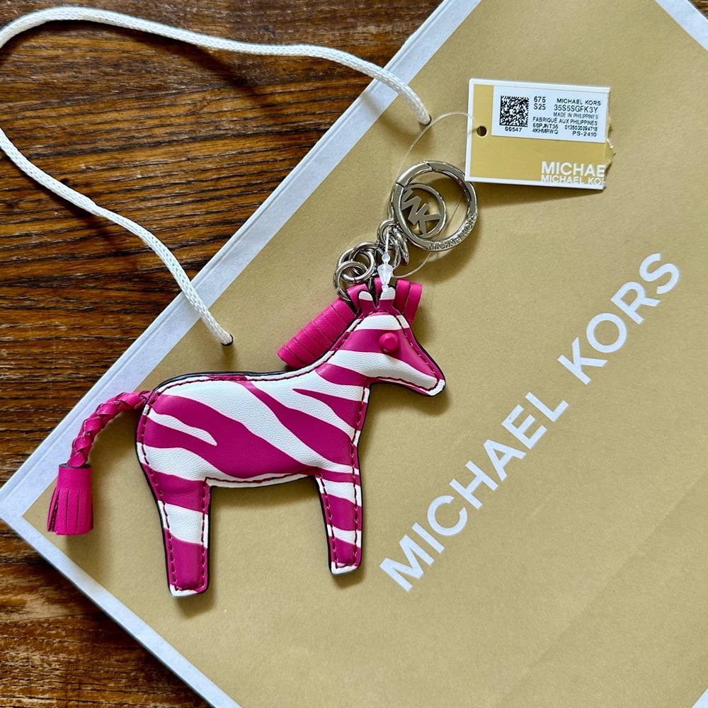MICHAEL KORS Pink Zebra Keychain Key Fob / Bag Charm